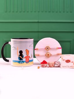 Voylla - Colourful Gems Traditional Rakhi With Roli Chawal & Girl And Boy Mug (Set of 5)