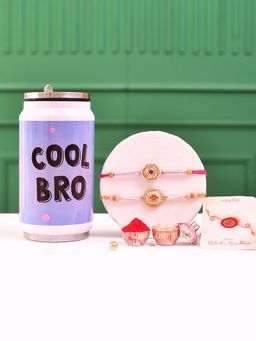 Voylla - Colourful Gems Traditional Rakhi With Roli Chawal & Cool Bro Bottle (Set of 5)