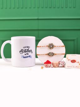 Voylla - Gemstones Thread Rakhi With Roli Chawal & The Best Brother Mug (Set of 5)