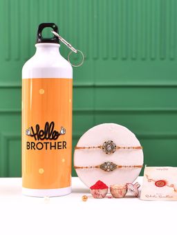 Voylla - Gemstones Thread Rakhi With Roli Chawal & Hello Brother Bottle (Set of 5)