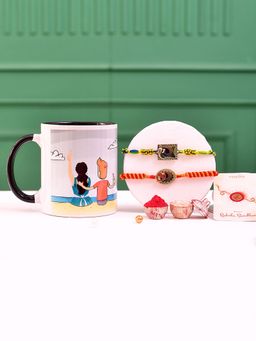 Voylla - Traditional Colourful Thread Rakhi With Roli Chawal & Special Siblings Mug (Set of 5)