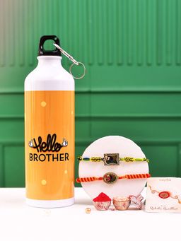 Voylla - Traditional Colourful Thread Rakhi With Roli Chawal & Hello Brother Bottle (Set of 5)