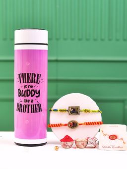 Voylla - Traditional Colourful Thread Rakhi With Roli Chawal & Led Display Bottle (Set of 5)