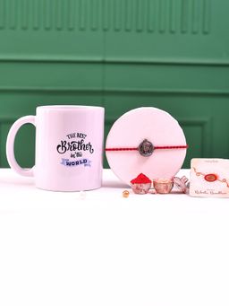 Voylla - Ram Lalla Rhodium Rakhi With Roli Chawal & The Best Brother Mug (Set of 4)