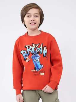 Monte Carlo - Boys Regular Fit Printed Round Neck Full Sleeve Rust Sweatshirt