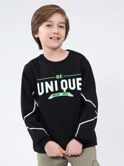 Monte Carlo - Boys Regular Fit Printed Round Neck Full Sleeve Black Sweatshirt