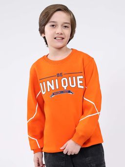 Monte Carlo - Boys Regular Fit Printed Round Neck Full Sleeve Orange Sweatshirt