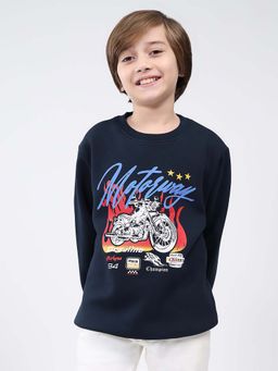 Monte Carlo - Boys Regular Fit Printed Round Neck Full Sleeve Navy Blue Sweatshirt