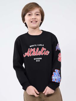 Monte Carlo - Boys Regular Fit Printed Round Neck Full Sleeve Black Sweatshirt