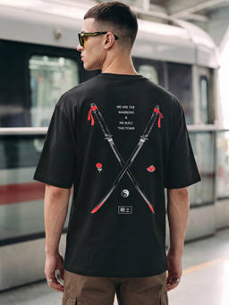 Bewakoof - Men's Black Warriors Graphic Printed Oversized T-shirt