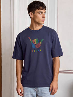 Bewakoof - Men's Blue Hang Loose Graphic Printed Oversized T-shirt