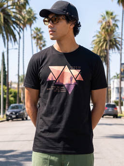 Bewakoof - Men's Black Wander Geometry T-shirt