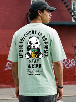 Bewakoof - Men's Green Stay Weird Typography Oversized T-shirt