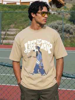 Bewakoof - Men's Brown Life is a Trip Graphic Printed Oversized T-shirt