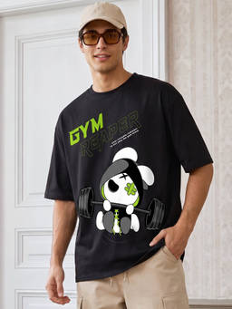 Bewakoof - Men's Black Gym Reaper Graphic Printed Oversized T-shirt