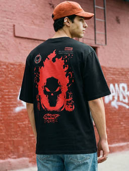 Bewakoof - Marvel Men's Black Ghost Rider Spirit of Vengeance Graphic Printed Oversized T-shirt