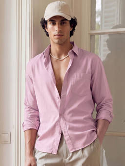 Bewakoof - Men's Pink Cotton Linen Shirt