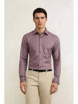 Louis Philippe - Men Mauve Classic Fit Self Design Full Sleeves Casual Shirt