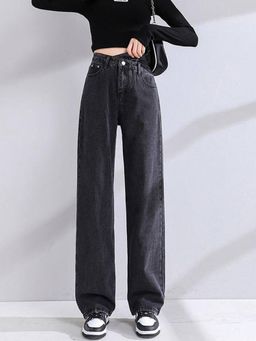 Outzidr - Women Grey Criss Cross Straight Jeans