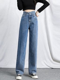 Outzidr - Women Blue Criss Cross Straight Jeans