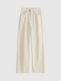 Outzidr - Women Off White Wide Leg Jeans