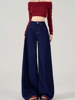 Outzidr - Women Navy Blue Baggy Jeans