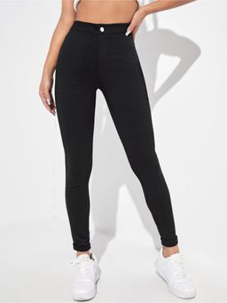Outzidr - Women Black High Waist Skinny Jeans