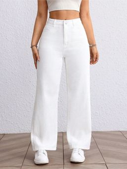 Outzidr - Women White Wide Leg Jeans