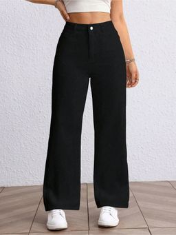 Outzidr - Women Black Wide Leg Jeans