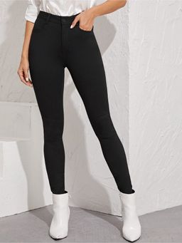 Outzidr - Women Black High Waisted Skinny Jeans