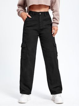 Outzidr - Women Black Cargo Pocket Jeans