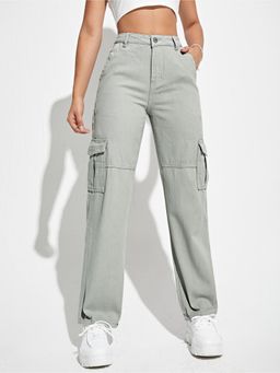 Outzidr - Women Grey Cargo Straight Fit Pant
