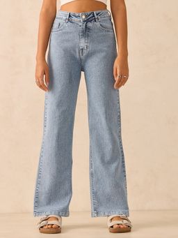 Outzidr - Women Blue Straight Fit High-Rise Stretchable Jeans