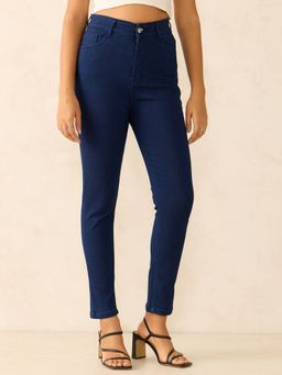 Outzidr - Women Navy Blue Slim Fit High-Rise Jeans