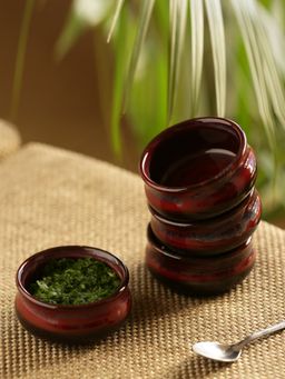 ExclusiveLane - 'Blushing Lava' Hand Glazed Studio Pottery Ceramic Chutney & Pickle Bowls (Set Of 4)