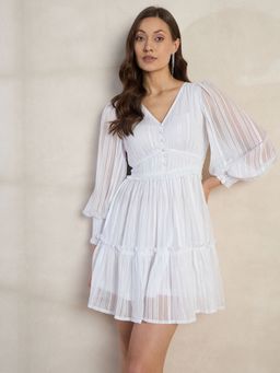 Femmella - White Lurex Tiered Mini Dress