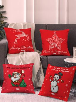 Indigifts - Christmas Themed Poly Satin Cushion Covers for Decor -Set of 4,Home Décor