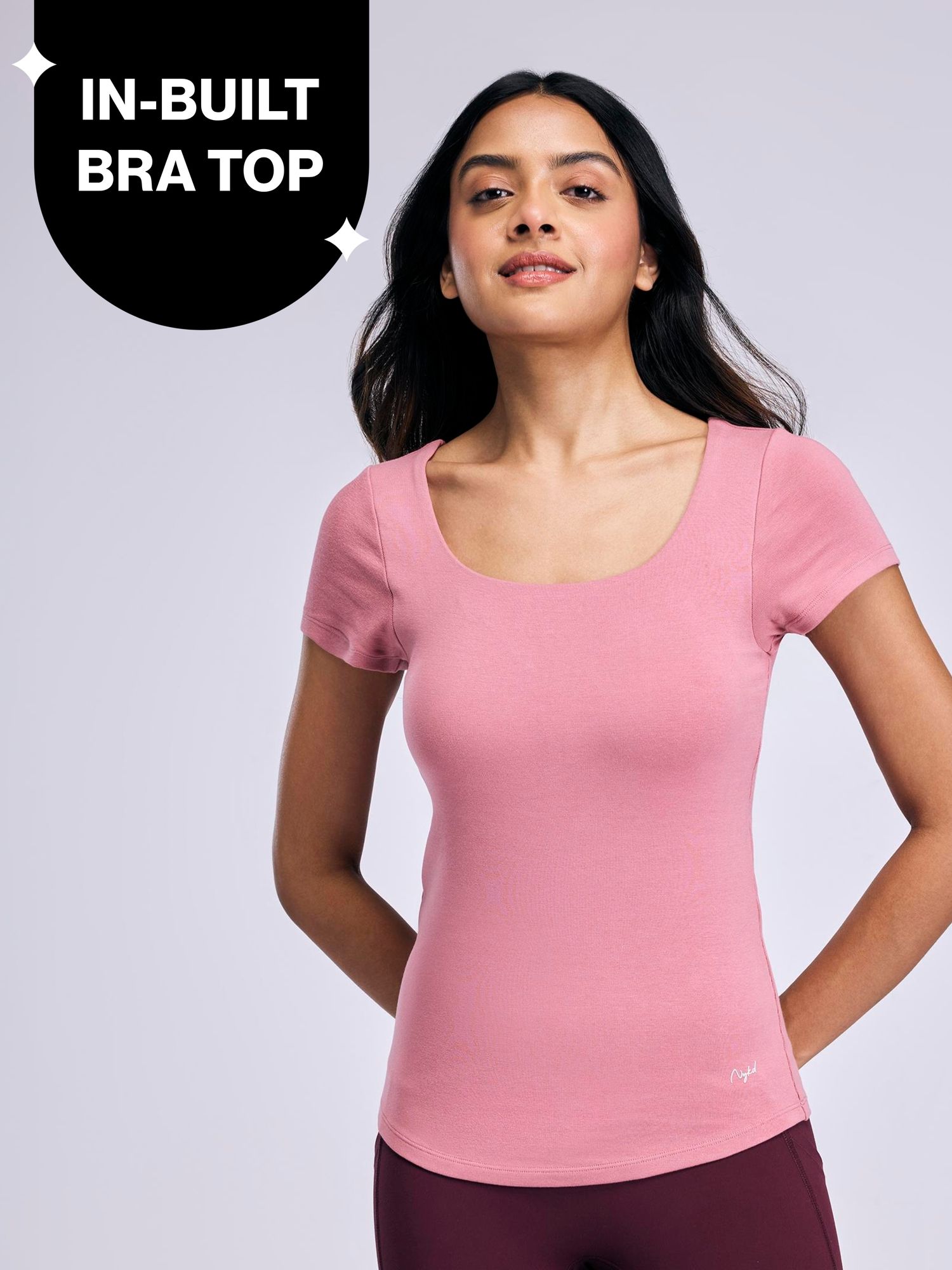 Inbuilt Bra Top in Cotton Stretch Rib NYAT507 Pink-image-27