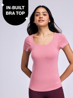 Nykd by Nykaa - Inbuilt Bra Top in Cotton Stretch Rib NYAT507 Pink