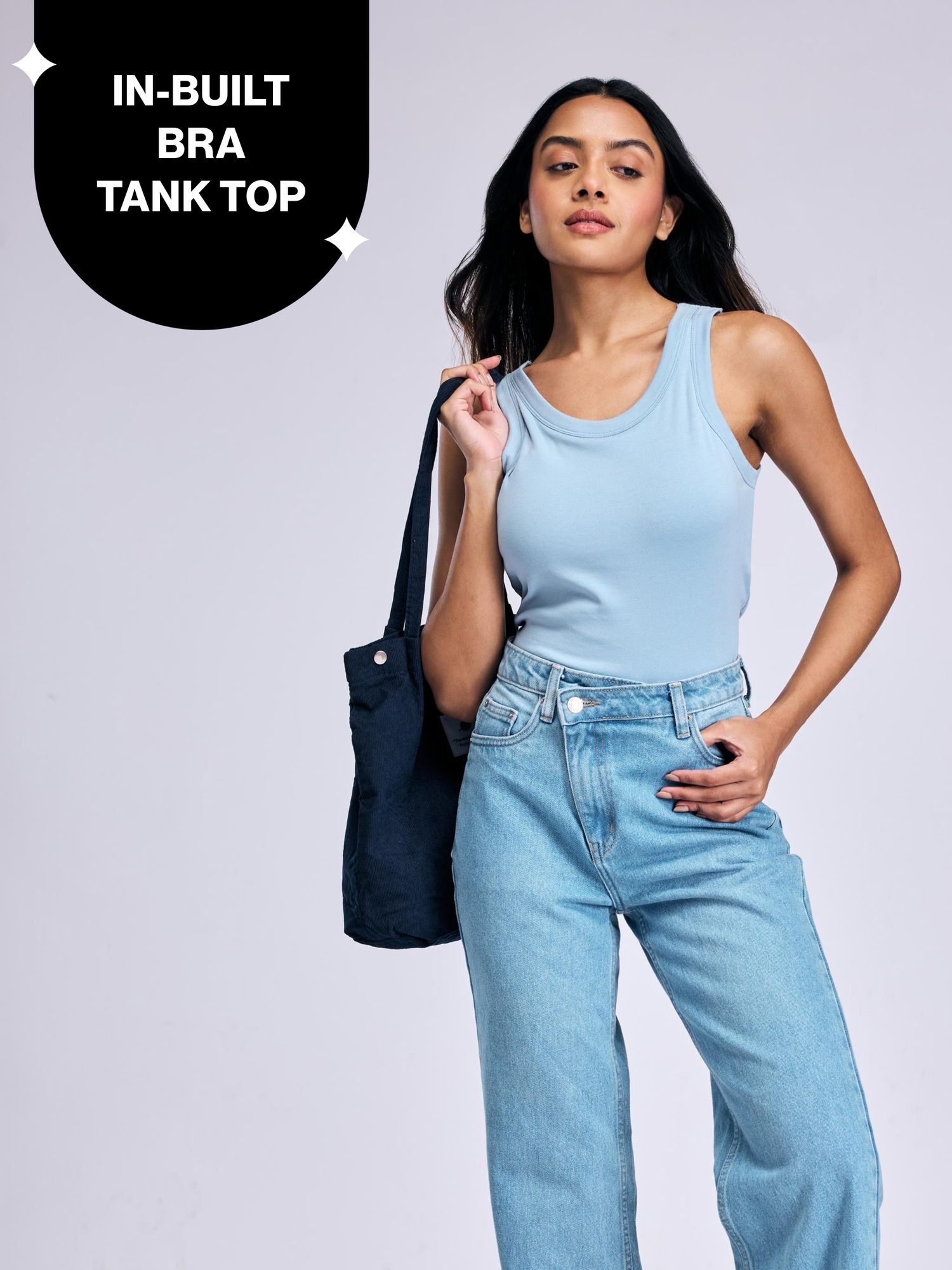 Inbuilt Bra Tank top in Cotton Stretch Rib NYAT512 Blue-picture-37