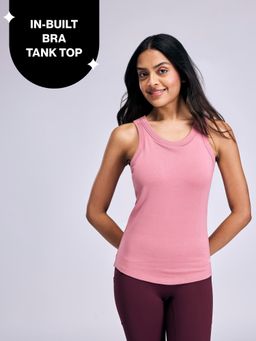 Nykd by Nykaa - Inbuilt Bra Tank top in Cotton Stretch Rib NYAT512 Pink