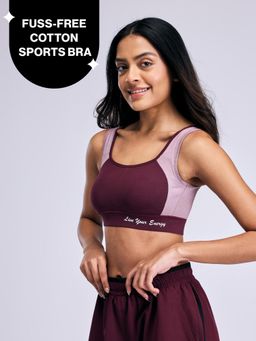 Nykd by Nykaa - Mid-Impact Cotton Sports Bra with Hook & Eye & Removable Cups NYK904 Brown
