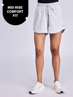 Nykd by Nykaa - Summer Essential Cotton Relaxed Fit Shorts with Pockets-NYAT504-Grey Melange