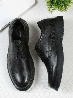 Teakwood - Men Black Leather Lace-Up Derbies