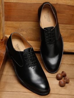 Teakwood - Men Black Solid Genuine Leather Formal Oxfords