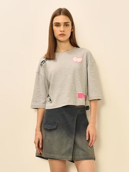 ONLY - Womens Applique Oversized Grey T-Shirt