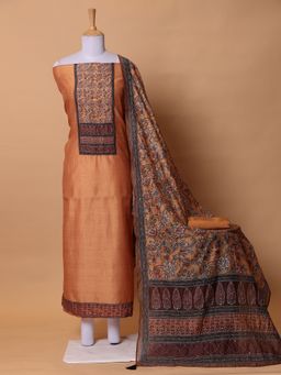Zari Jaipur - Rust Fabric with Print, Thread Work (Set of 3)