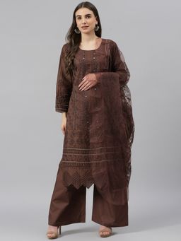 Readiprint - Cotton Brown Straight Style Unstitched Dress Material (Set of 3)