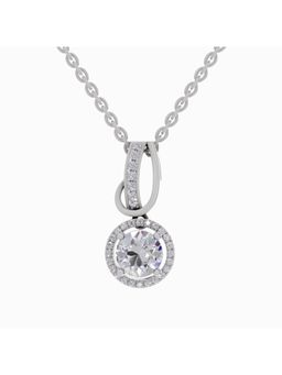 Sparkles - Lab Grown Diamond IGI Certified 1.18 Ct Round Shape Halo Pendant 14K White Gold