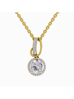 Sparkles - Lab Grown Diamond IGI Certified 1.18 Ct Round Shape Halo Pendant 14K Yellow Gold